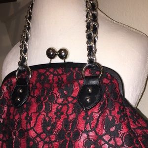 NWOT Nine West small red w/ black lace purse